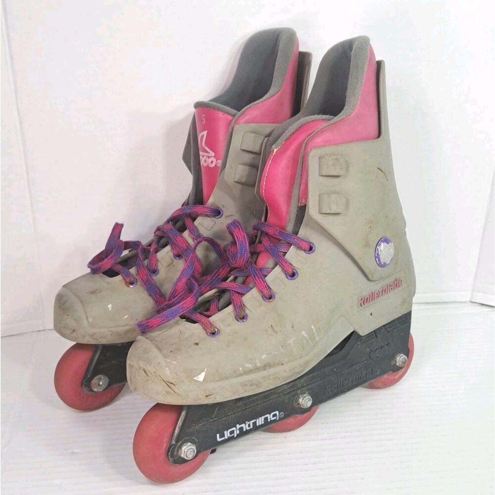 Rollerblades Lightning Inline Skates Gray Purple Mens 5 Womens 6.5 Vintage Retro